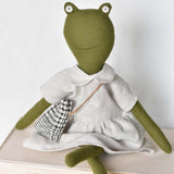 Fern the Frog doll- Natural Linen Gather Dress