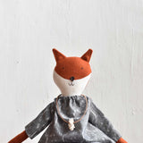 Florette the Fox- Ikat Dress - Handmade Wool Doll - Woolgrass Farm