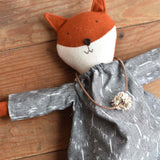 Florette the Fox- Ikat Dress - Handmade Wool Doll - Woolgrass Farm