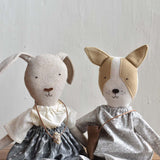 Fig the Frenchie Dog - Liberty Floral Dress- Handmade Wool Doll - Woolgrass Farm