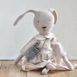 Ruthie the Rabbit – Heirloom Wool Doll in Oat Linen Dress