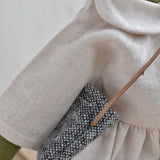 Fern the Frog – Heirloom Wool Doll in Oat Linen Dress