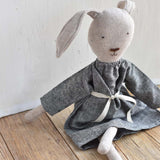 Ruthie the Rabbit – Heirloom Wool Doll in Charcoal Dress