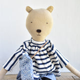 Agatha the Bear – Heirloom Wool Doll in Harbor Stripes