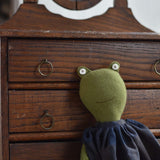 Fern the Frog – Heirloom Wool Doll in Indigo Canyon Dress