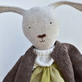 Ruthie the Rabbit – Heirloom Wool Doll in Island Cardigan and Linen