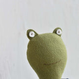 Fern the Frog – Heirloom Wool Doll in Indigo Canyon Dress