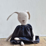 Ruthie the Rabbit – Heirloom Wool Doll in Indigo Canyon Dress