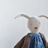 Ruthie the Rabbit – Heirloom Wool Doll in Island Cardigan & Plaid Gather Dress