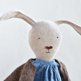 Ruthie the Rabbit – Heirloom Wool Doll in Island Cardigan & Plaid Gather Dress