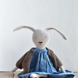 Ruthie the Rabbit – Heirloom Wool Doll in Island Cardigan & Plaid Gather Dress