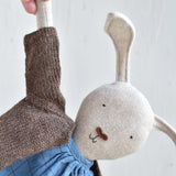 Ruthie the Rabbit – Heirloom Wool Doll in Island Cardigan & Plaid Gather Dress