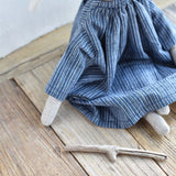 Ruthie the Rabbit – Heirloom Wool Doll in Indigo Chambray Dress