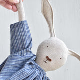 Ruthie the Rabbit – Heirloom Wool Doll in Indigo Chambray Dress