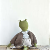Fern the Frog – Fern — Heirloom Wool Frog in Island Cardigan & Flax Linen Dress