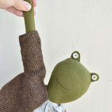 Fern the Frog – Fern — Heirloom Wool Frog in Island Cardigan & Flax Linen Dress