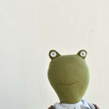 Fern the Frog – Fern — Heirloom Wool Frog in Island Cardigan & Flax Linen Dress