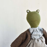 Fern the Frog – Fern — Heirloom Wool Frog in Island Cardigan & Flax Linen Dress