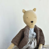 Agatha the Bear  — Heirloom Wool Doll in Island Cardigan & Flax Linen Dress