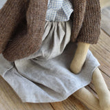 Agatha the Bear  — Heirloom Wool Doll in Island Cardigan & Flax Linen Dress