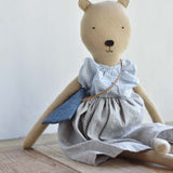 Agatha the Bear  — Heirloom Wool Doll in Island Cardigan & Flax Linen Dress