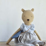 Agatha the Bear  — Heirloom Wool Doll in Island Cardigan & Flax Linen Dress