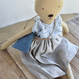 Agatha the Bear  — Heirloom Wool Doll in Island Cardigan & Flax Linen Dress