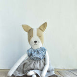 Fig the Frenchie –Heirloom Wool Doll in Liberty Floral Blouse & Flax Linen Skirt