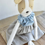 Fig the Frenchie –Heirloom Wool Doll in Liberty Floral Blouse & Flax Linen Skirt