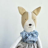 Fig the Frenchie –Heirloom Wool Doll in Liberty Floral Blouse & Flax Linen Skirt