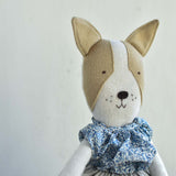 Fig the Frenchie –Heirloom Wool Doll in Liberty Floral Blouse & Flax Linen Skirt