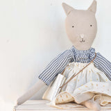 Mae the Cat – Heirloom Wool Doll in Golden Field Skirt