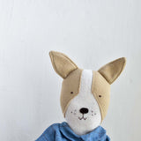 Fig the Frenchie –Heirloom Wool Doll in Linen Downeast Gather Dress