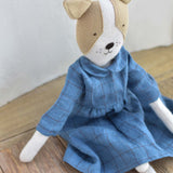 Fig the Frenchie –Heirloom Wool Doll in Linen Downeast Gather Dress