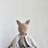 Plum the Pig – Heirloom Wool Doll in Island Cardigan and Linen Dress
