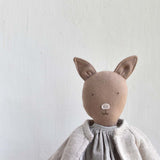 Plum the Pig – Heirloom Wool Doll in Island Cardigan and Linen Dress