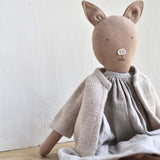 Plum the Pig – Heirloom Wool Doll in Island Cardigan and Linen Dress