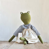 Fern the Frog – Heirloom Wool Doll in Golden Field Skirt