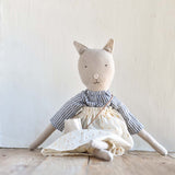 Mae the Cat – Heirloom Wool Doll in Golden Field Skirt