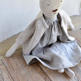 Ruthie the Rabbit – Heirloom Wool Doll in Island Cardigan with Linen Dress