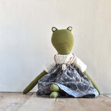Fern the Frog – Heirloom Wool Doll in Ikat Field Skirt