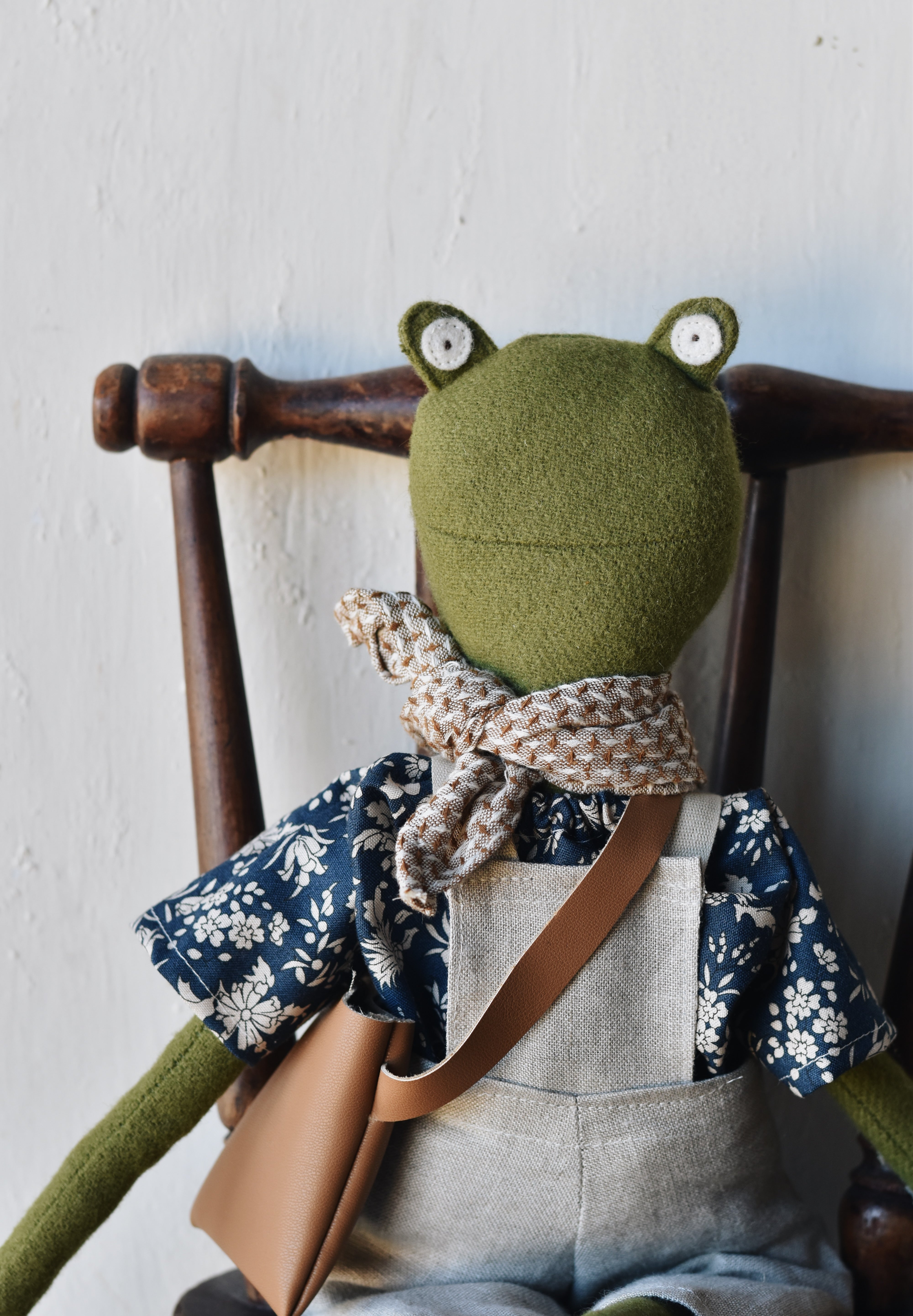 Fern the Frog doll- Overalls with Liberty woodland top