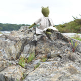 Fern the Frog- Heirloom Wool Doll in Island Cardigan with Flax Linen