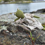 Fern the Frog- Heirloom Wool Doll in Island Cardigan with Flax Linen