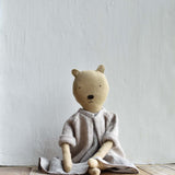 Agatha the Bear  — Heirloom Wool Doll in Alpaca Island Cardigan & Flax Linen Dress