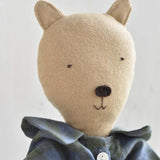 Agatha the Bear – Heirloom Wool Doll in Field Plaid Linen Dress