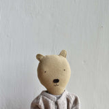 Agatha the Bear  — Heirloom Wool Doll in Alpaca Island Cardigan & Flax Linen Dress