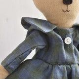 Agatha the Bear – Heirloom Wool Doll in Field Plaid Linen Dress