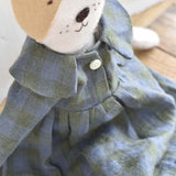 Fig the Frenchie – Heirloom Wool Doll in Field Plaid Linen Dress