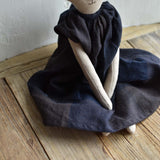 Mae the Cat – Heirloom Wool Doll in Islesboro Plaid Linen dress